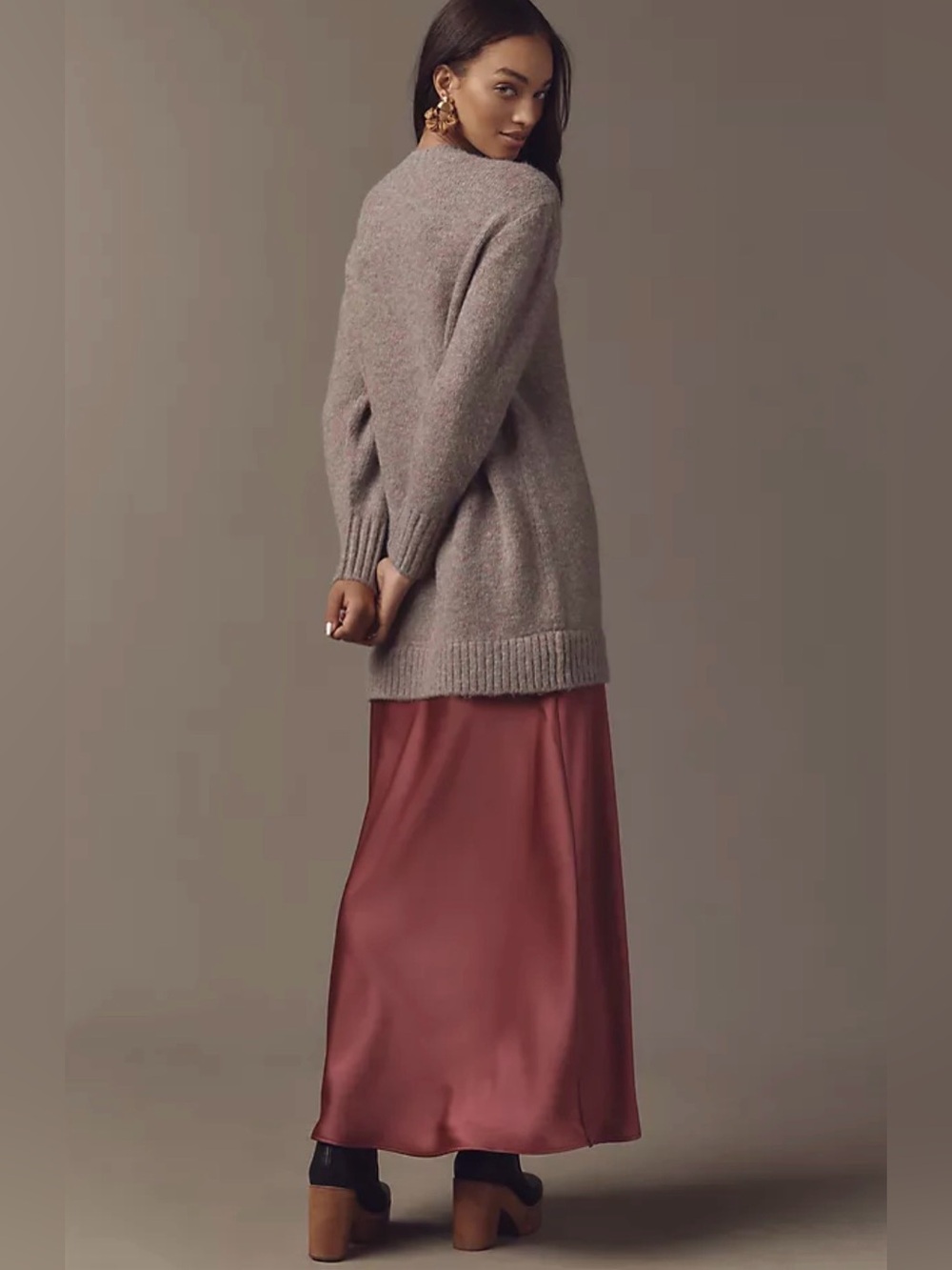 Anthropologie Twofer Sweater Slip Midi Dress Long Sleeve Pink Burgundy Small NWT - Picture 3 of 12